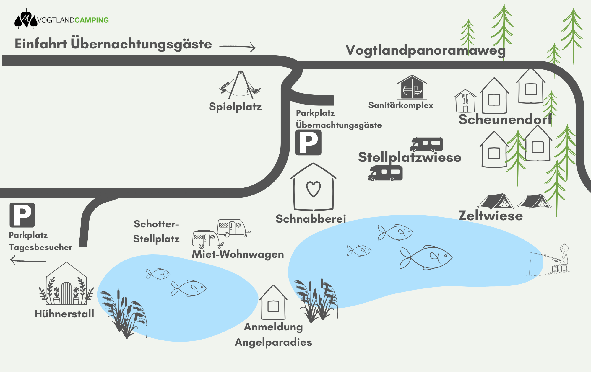 Karte Gelände 2025 (1) Eine schematische Übersichtskarte des Geländes von Vogtlandcamping
